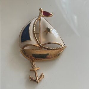 Avon Gold and Enamel Sailboat Brooch with anchor